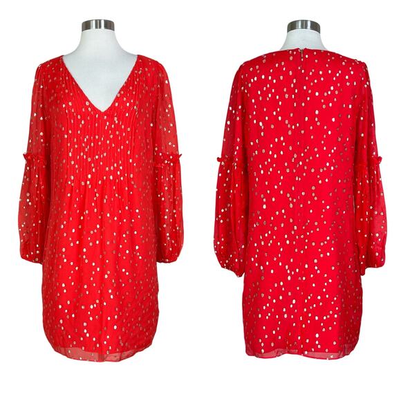 Lilly Pulitzer | Silk Cleme Red Gold Polka Dot Balloon Sleeve Shift Dress 8 EUC - Picture 12 of 13